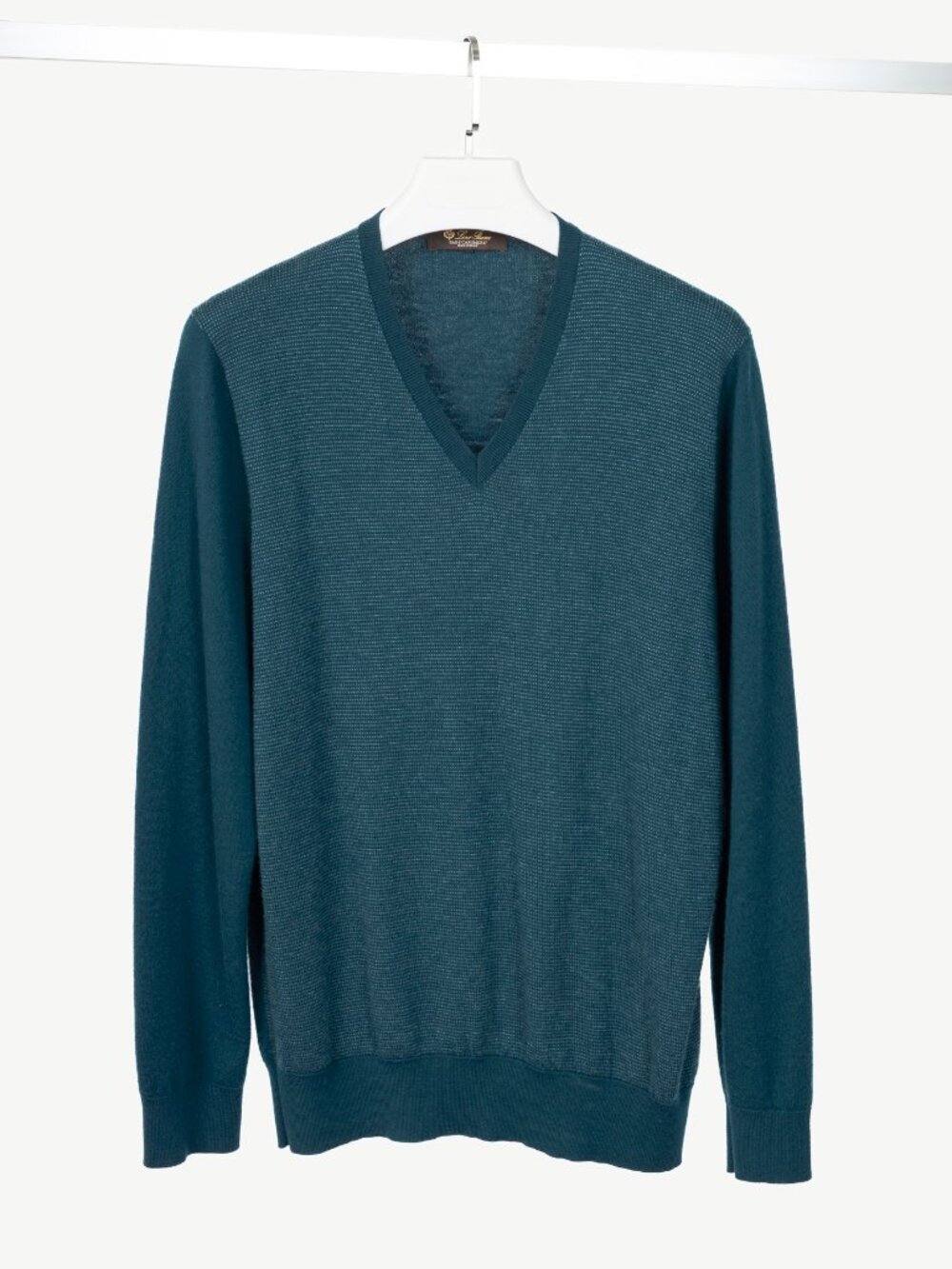 Loro Piana Blue Cashmere-Knit V-Neck Sweater